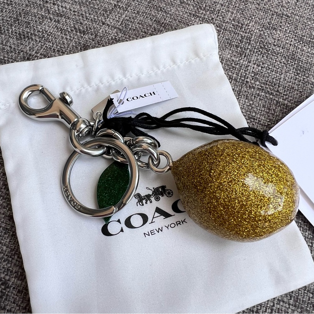 Coach Gold Glitter Lemon Keychain with Green Accent